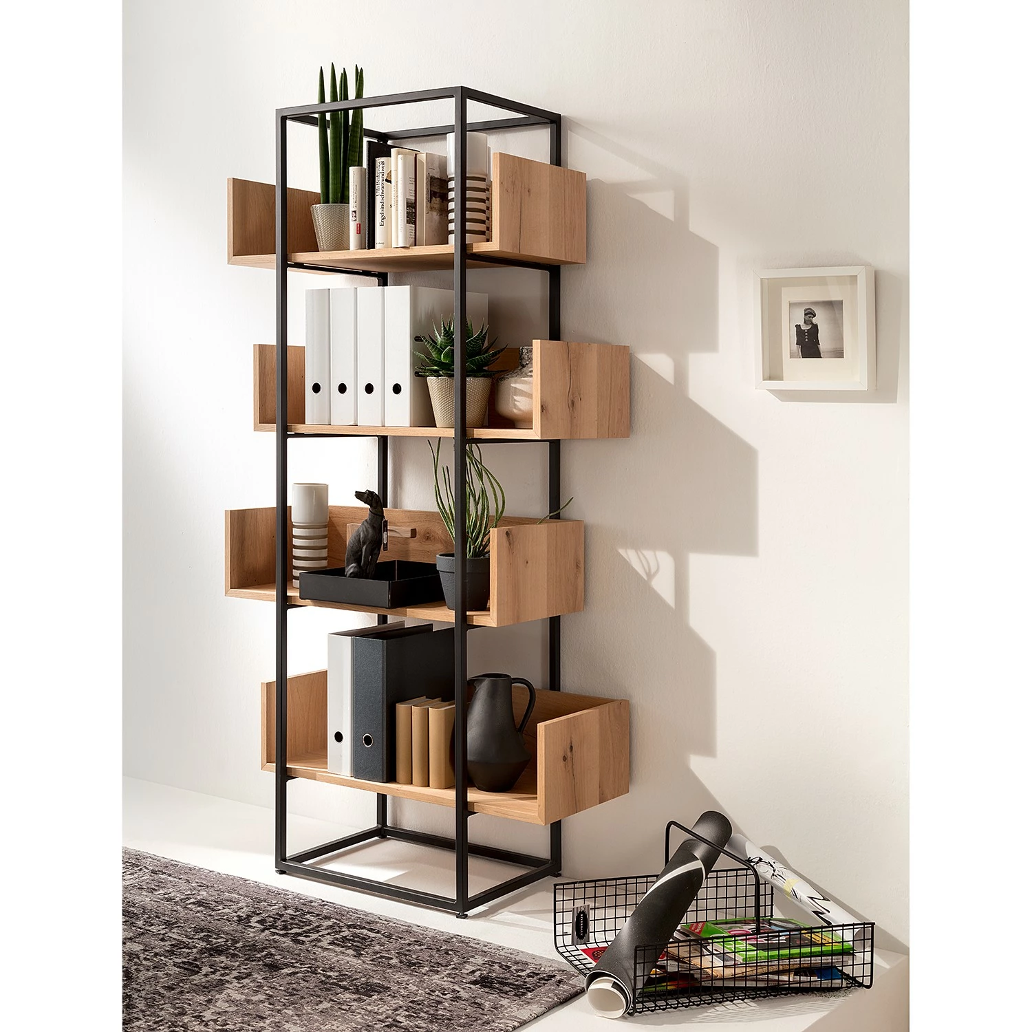 GWINNER Étagère Style I - Placage en bois véritable / Métal - Chêne / Anthracite 4 GWINNER Étagère Style I - Placage en bois véritable / Métal - Chêne / Anthracite – Image 2