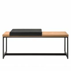 GWINNER Banc d’entrée Style - Cuir véritable / Placage en bois véritable - Noir / Chêne