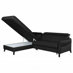 Loftscape Canapé d’angle Junin - Cuir véritable / Imitation cuir - Noir - Méridienne longue à gauche (vue de face) - Fonction couchage - Coffre de lit -loftscape Boutique 1000189632 191016 15040900594 DETAILS P000000001000189632
