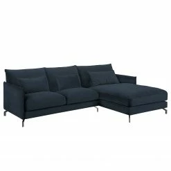 Fredriks Canapé d’angle Paimio - Velours - Bleu foncé - Méridienne courte à droite (vue de face)