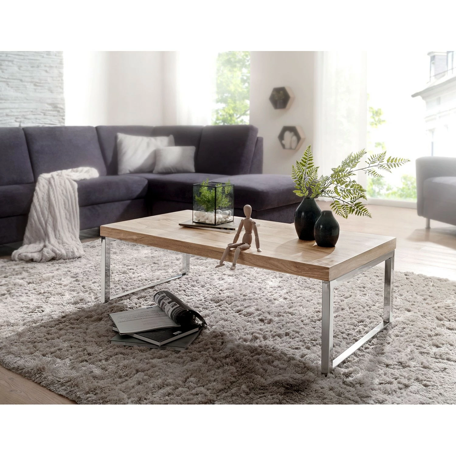 Naturoo Table basse Tolono - Acacia massif / Acier inoxydable - Acacia / Chrome 4 Naturoo Table basse Tolono - Acacia massif / Acier inoxydable - Acacia / Chrome – Image 2