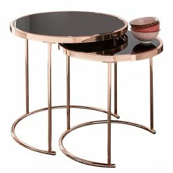 Jack & Alice Tables gigognes Cassapolis (lot de 2) - Verre / Métal - Noir / Cuivre
