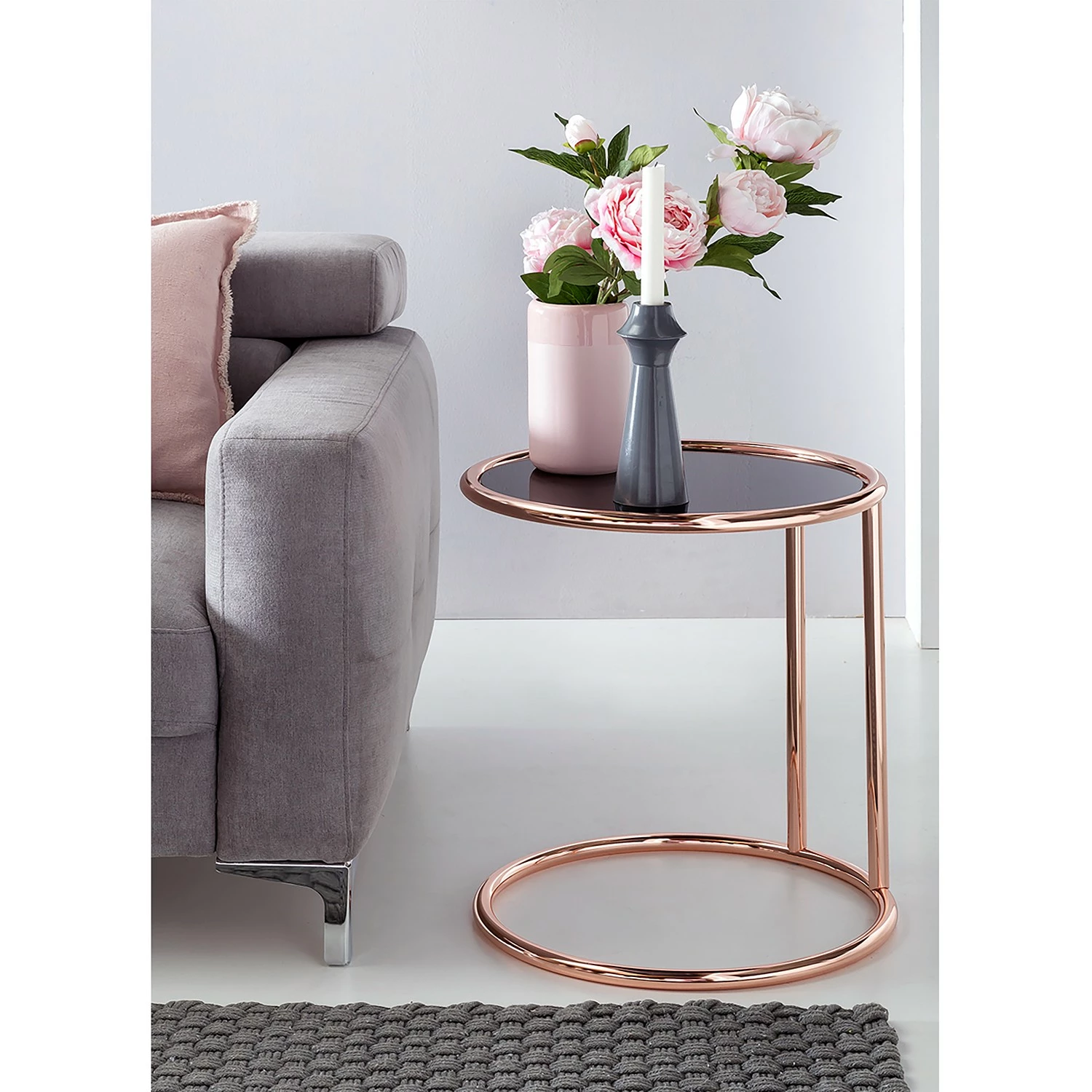 Jack & Alice Bout de canapé Evart - Verre / Métal - Noir / Cuivre 4 Jack & Alice Bout de canapé Evart - Verre / Métal - Noir / Cuivre – Image 2