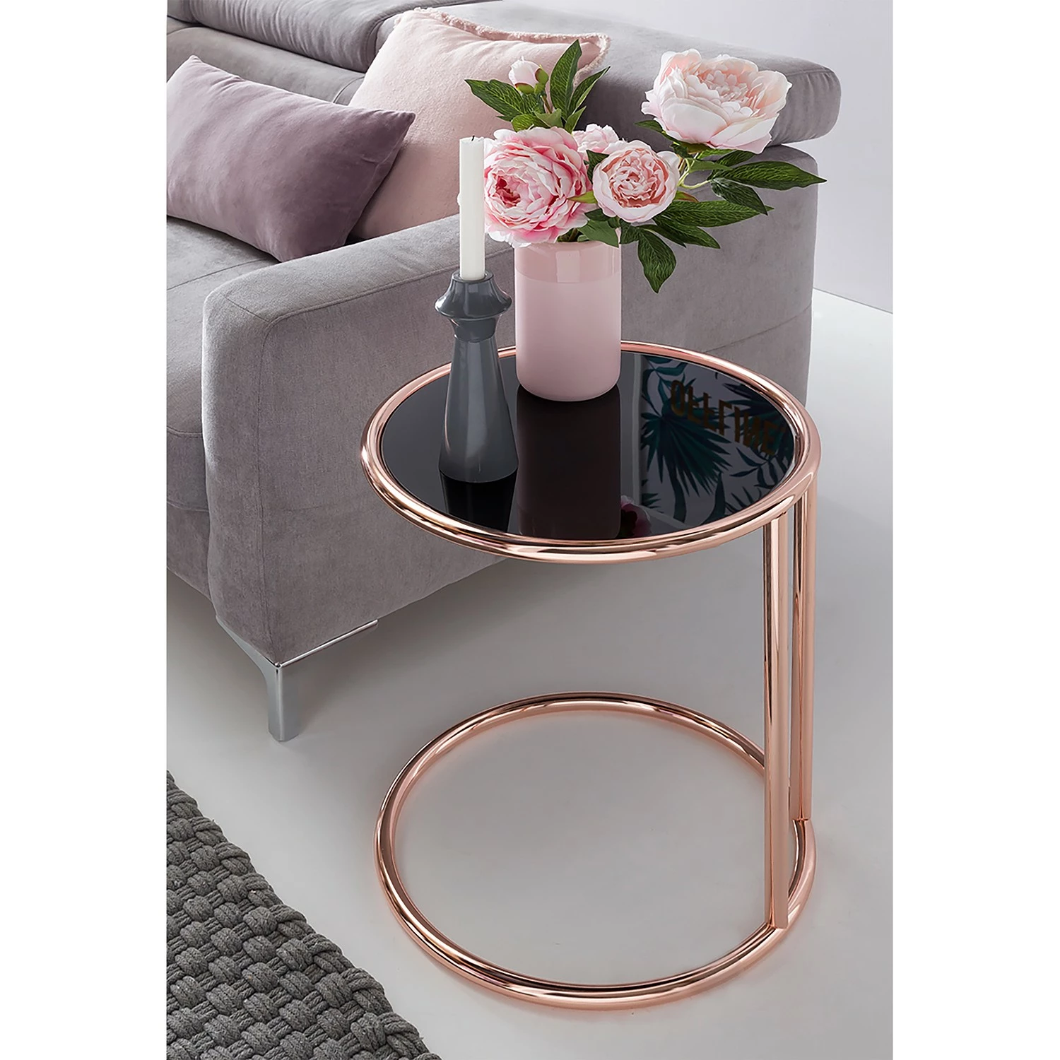 Jack & Alice Bout de canapé Evart - Verre / Métal - Noir / Cuivre 5 Jack & Alice Bout de canapé Evart - Verre / Métal - Noir / Cuivre – Image 3