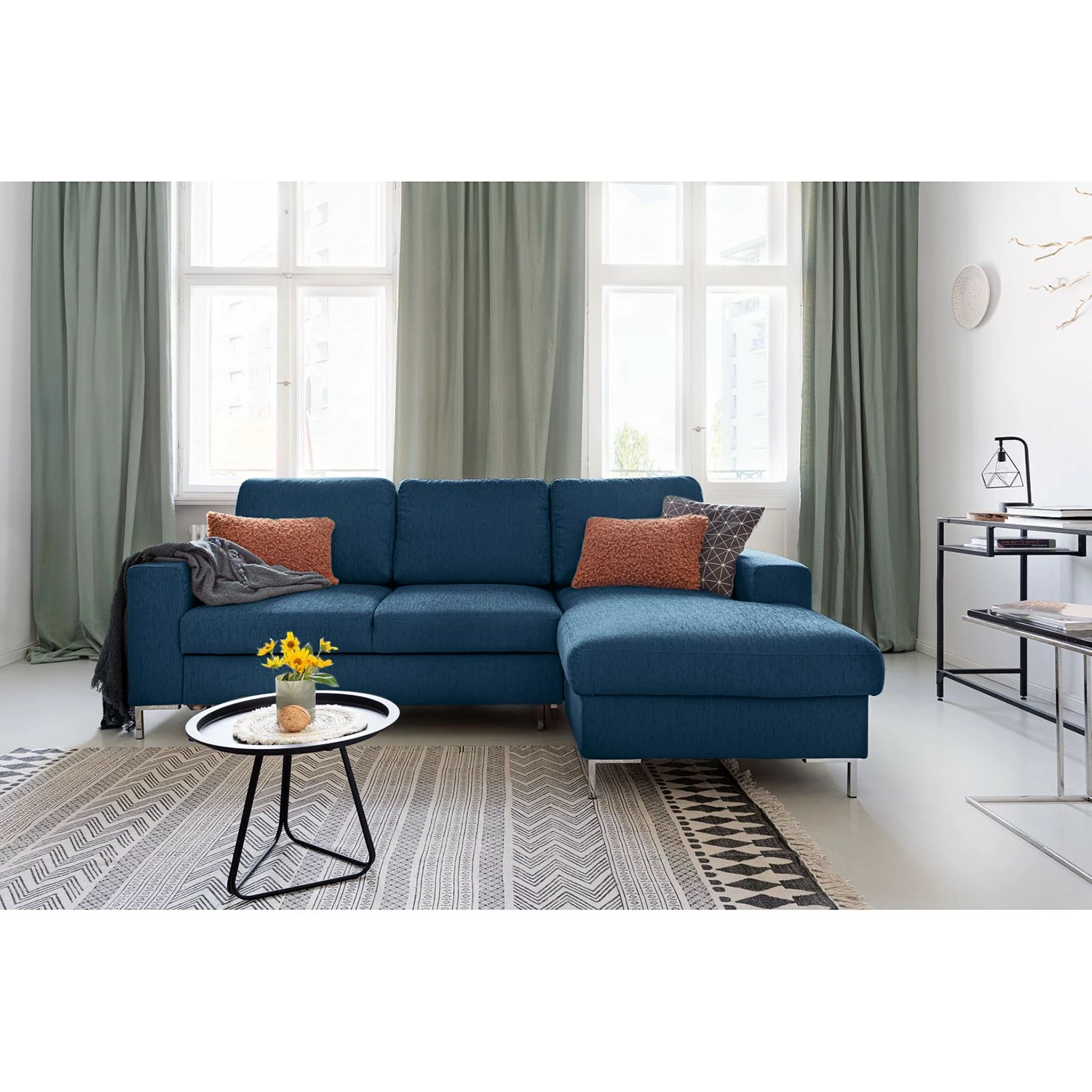 Fredriks Canapé d'angle Fiesta I - Tissu structuré - Bleu jean - Méridienne courte à droite (vue de face) - Avec fonction couchage 8 Fredriks Canapé d'angle Fiesta I - Tissu structuré - Bleu jean - Méridienne courte à droite (vue de face) - Avec fonction couchage – Image 6