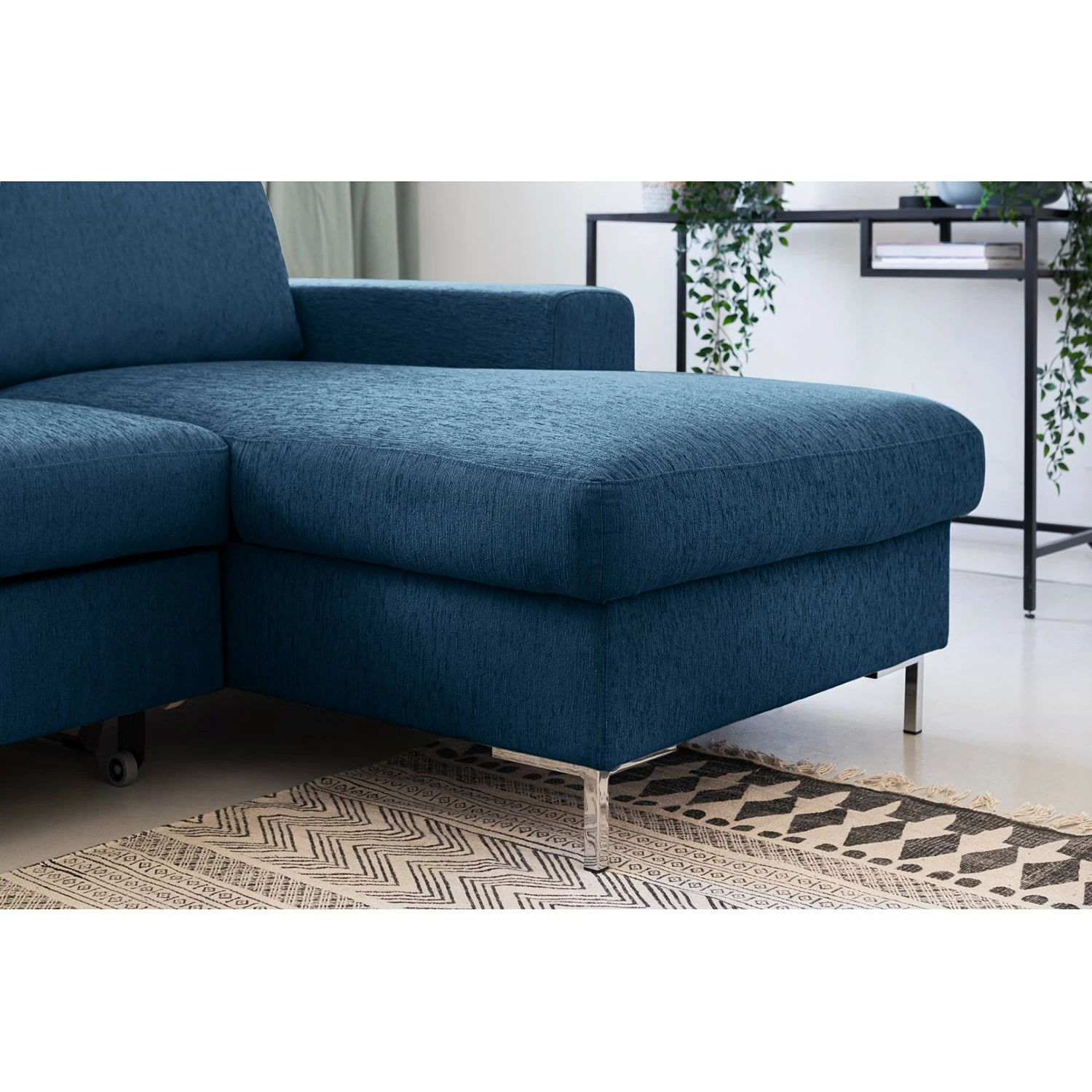 Fredriks Canapé d'angle Fiesta I - Tissu structuré - Bleu jean - Méridienne courte à droite (vue de face) - Avec fonction couchage 10 Fredriks Canapé d'angle Fiesta I - Tissu structuré - Bleu jean - Méridienne courte à droite (vue de face) - Avec fonction couchage – Image 8