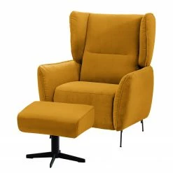 Fredriks Fauteuil Lehi - Velours - Jaune moutarde - Sans fonction - Avec repose-pieds
