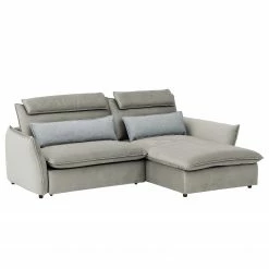 Fredriks Canapé d’angle Coolin - Velours - Platine - Méridienne courte à droite (vue de face) - Sans fonction