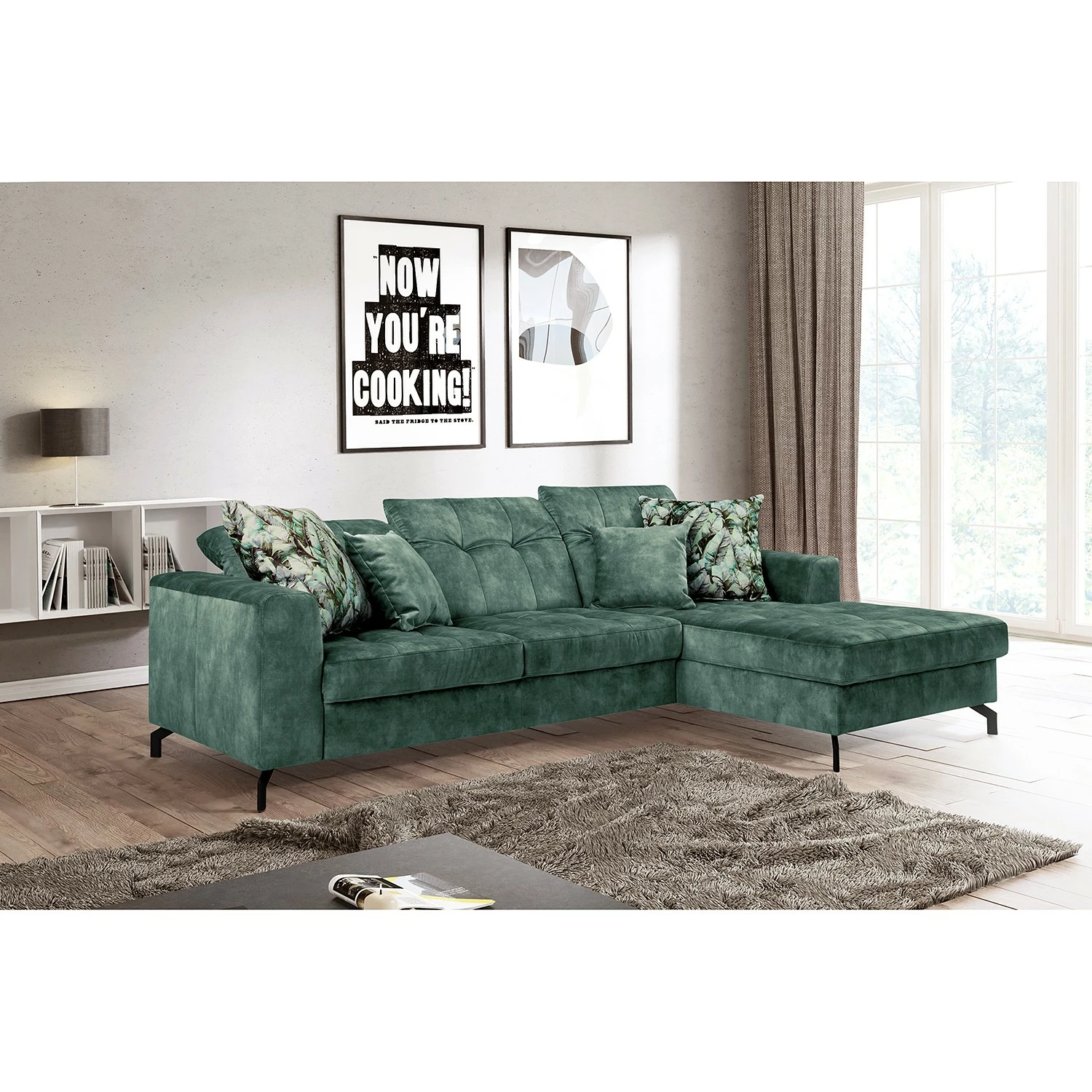 Fredriks Canapé d‘angle Atmore - Microfibre - Vert océan - Méridienne courte à droite (vue de face) 4 Fredriks Canapé d‘angle Atmore - Microfibre - Vert océan - Méridienne courte à droite (vue de face) – Image 2