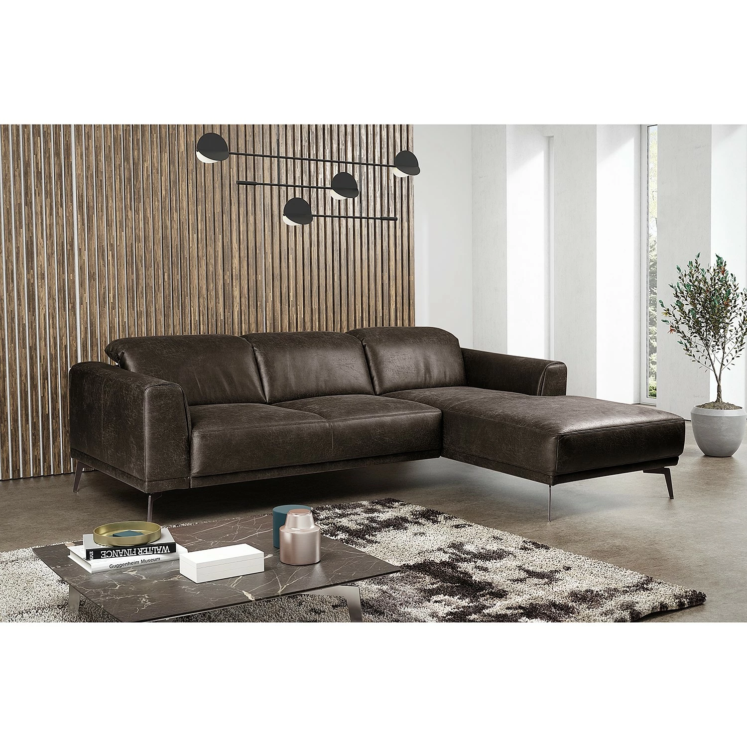 Fredriks Canapé d‘angle Basin II - Imitation cuir - Marron foncé - Méridienne courte à droite (vue de face) 5 Fredriks Canapé d‘angle Basin II - Imitation cuir - Marron foncé - Méridienne courte à droite (vue de face) – Image 3
