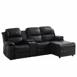 Modoform Canapé d’angle Mendis - Imitation cuir - Noir - Méridienne longue à droite (vue de face)