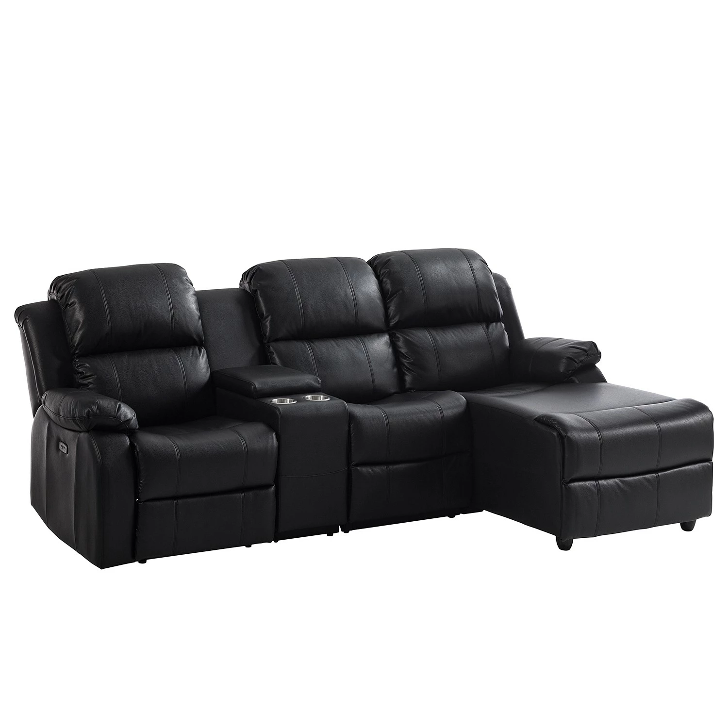 Modoform Canapé d’angle Mendis - Imitation cuir - Noir - Méridienne longue à droite (vue de face) 3 Modoform Canapé d’angle Mendis - Imitation cuir - Noir - Méridienne longue à droite (vue de face)