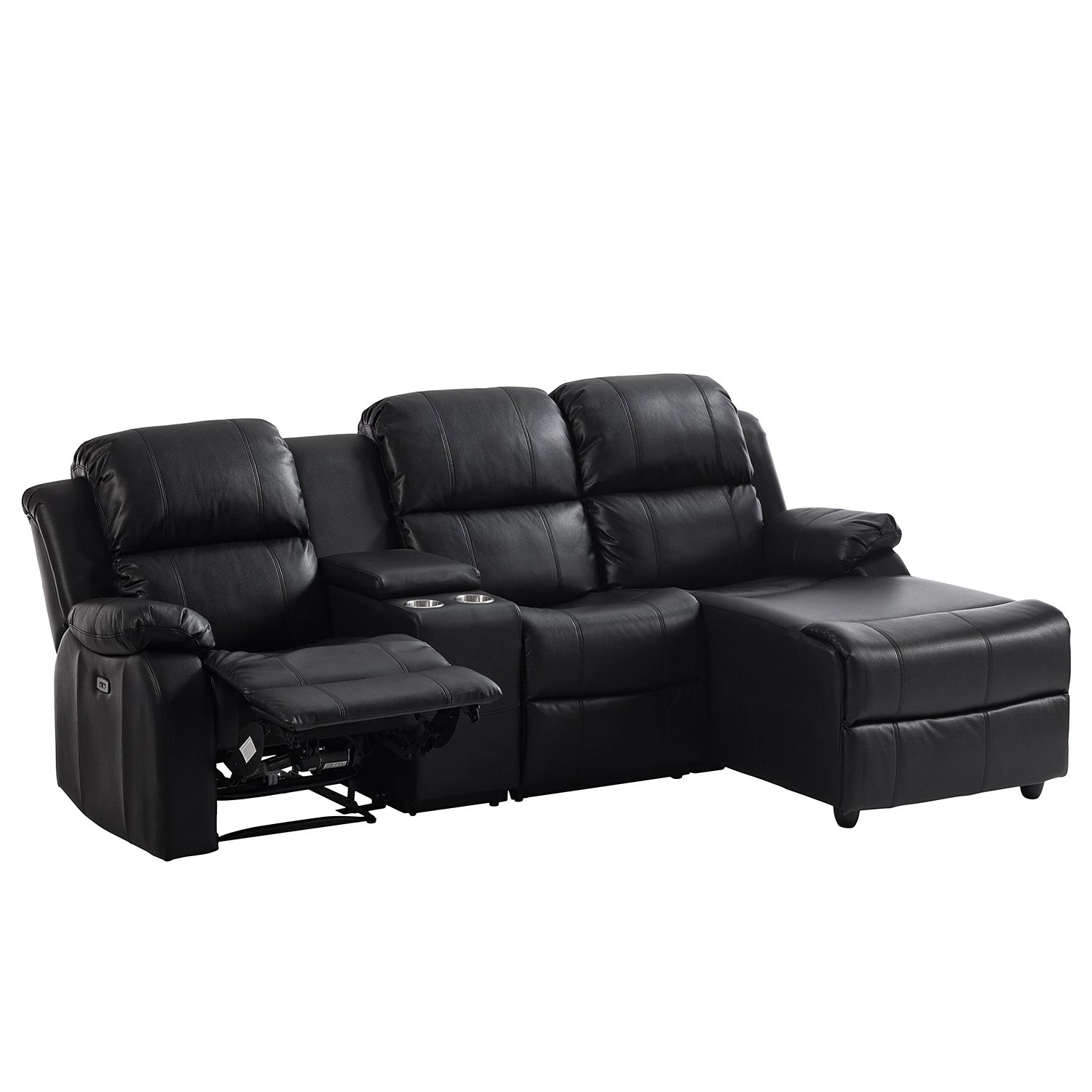 Modoform Canapé d’angle Mendis - Imitation cuir - Noir - Méridienne longue à droite (vue de face) 4 Modoform Canapé d’angle Mendis - Imitation cuir - Noir - Méridienne longue à droite (vue de face) – Image 2