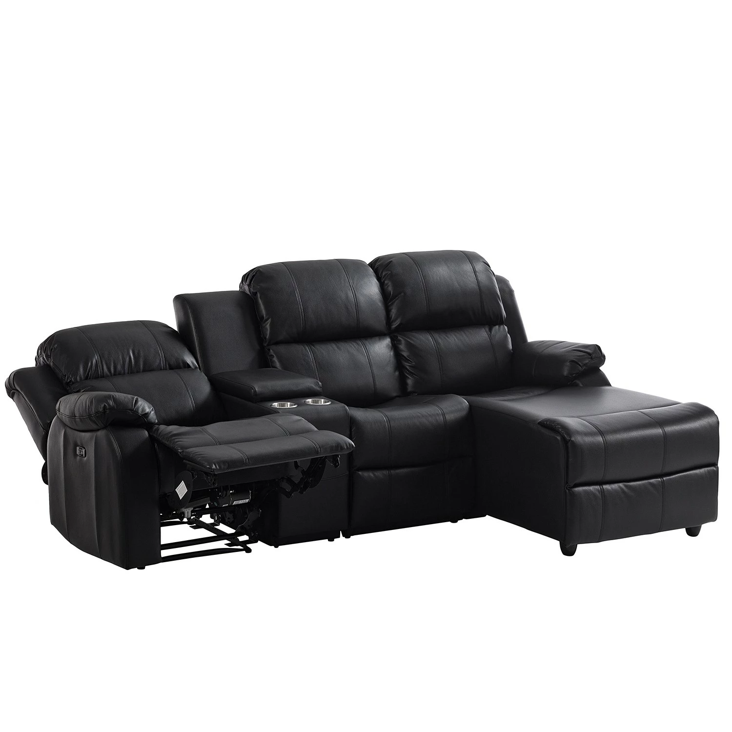 Modoform Canapé d’angle Mendis - Imitation cuir - Noir - Méridienne longue à droite (vue de face) 5 Modoform Canapé d’angle Mendis - Imitation cuir - Noir - Méridienne longue à droite (vue de face) – Image 3