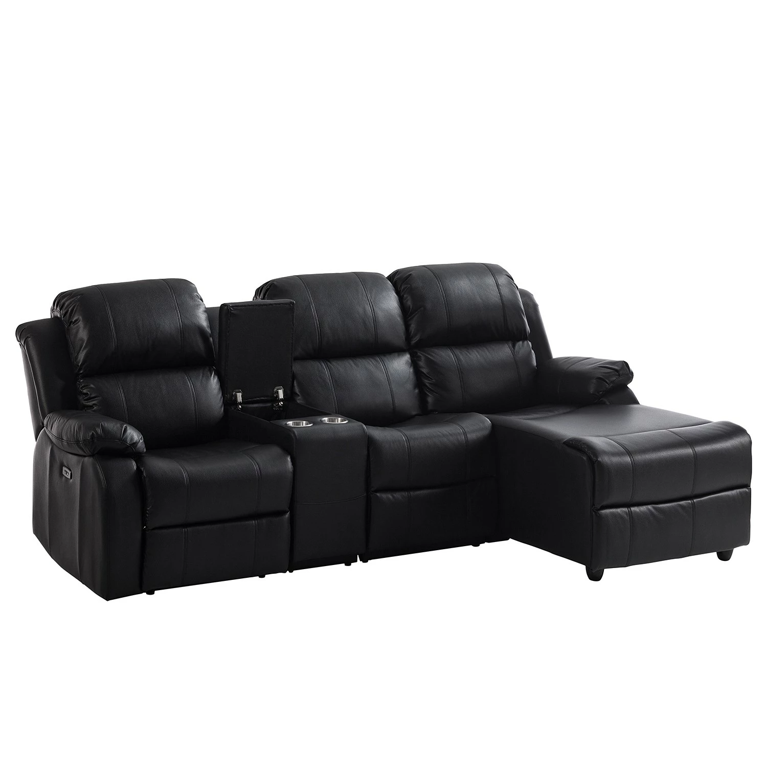 Modoform Canapé d’angle Mendis - Imitation cuir - Noir - Méridienne longue à droite (vue de face) 9 Modoform Canapé d’angle Mendis - Imitation cuir - Noir - Méridienne longue à droite (vue de face) – Image 7