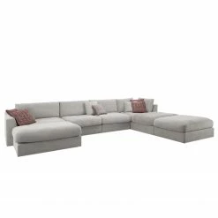 Fredriks Canapé panoramique Dixwell I - Tissage à plat - Gris platine - Méridienne longue à gauche (vue de face)