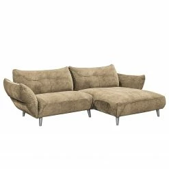 Ars manufacti Canapé d’angle Venes - Aspect cuir vieilli - Beige - Méridienne courte à droite (vue de face) - Sans coussin