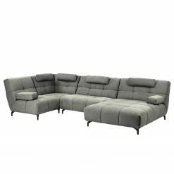 Fredriks Canapé panoramique Bellmore III - Microfibre - Gris clair - Avec appui-tête