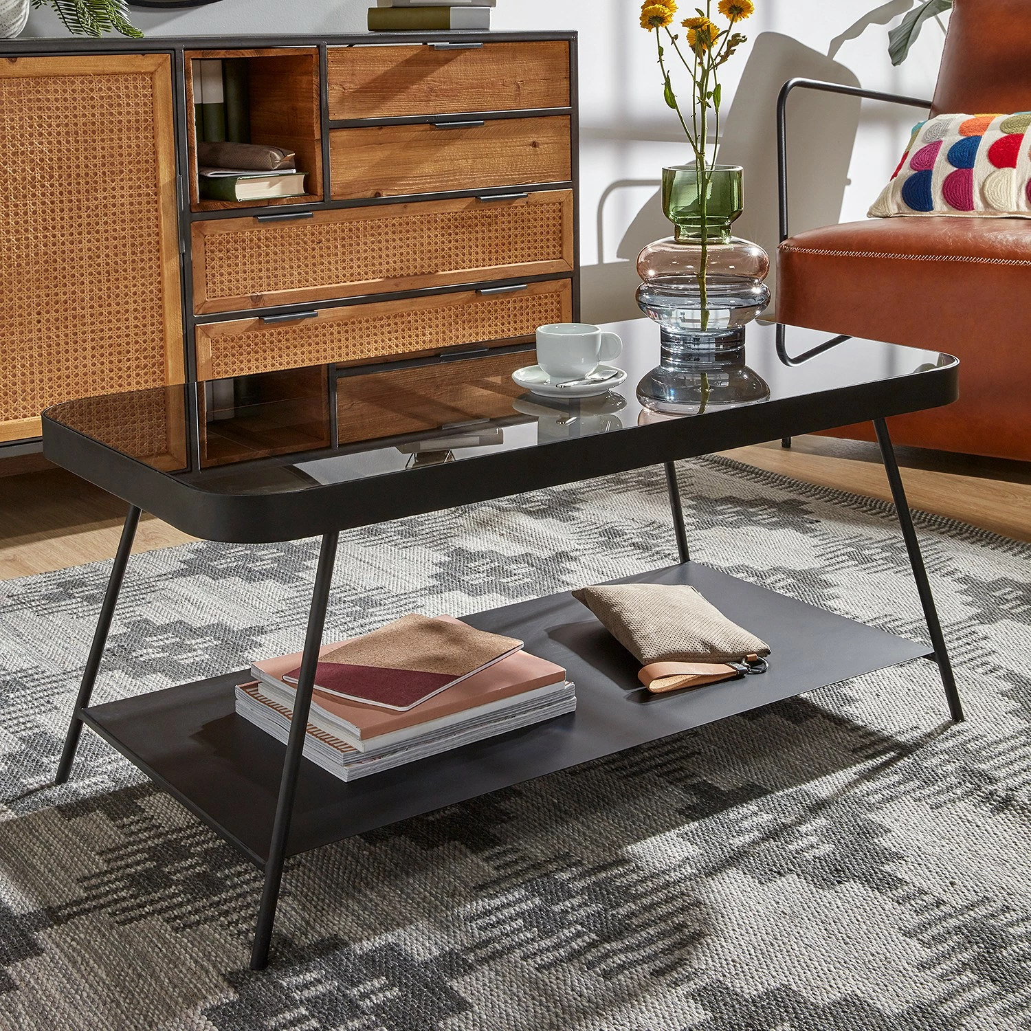 Norrwood Table basse Kisko - Verre / Métal - Gris / Noir 4 Norrwood Table basse Kisko - Verre / Métal - Gris / Noir – Image 2