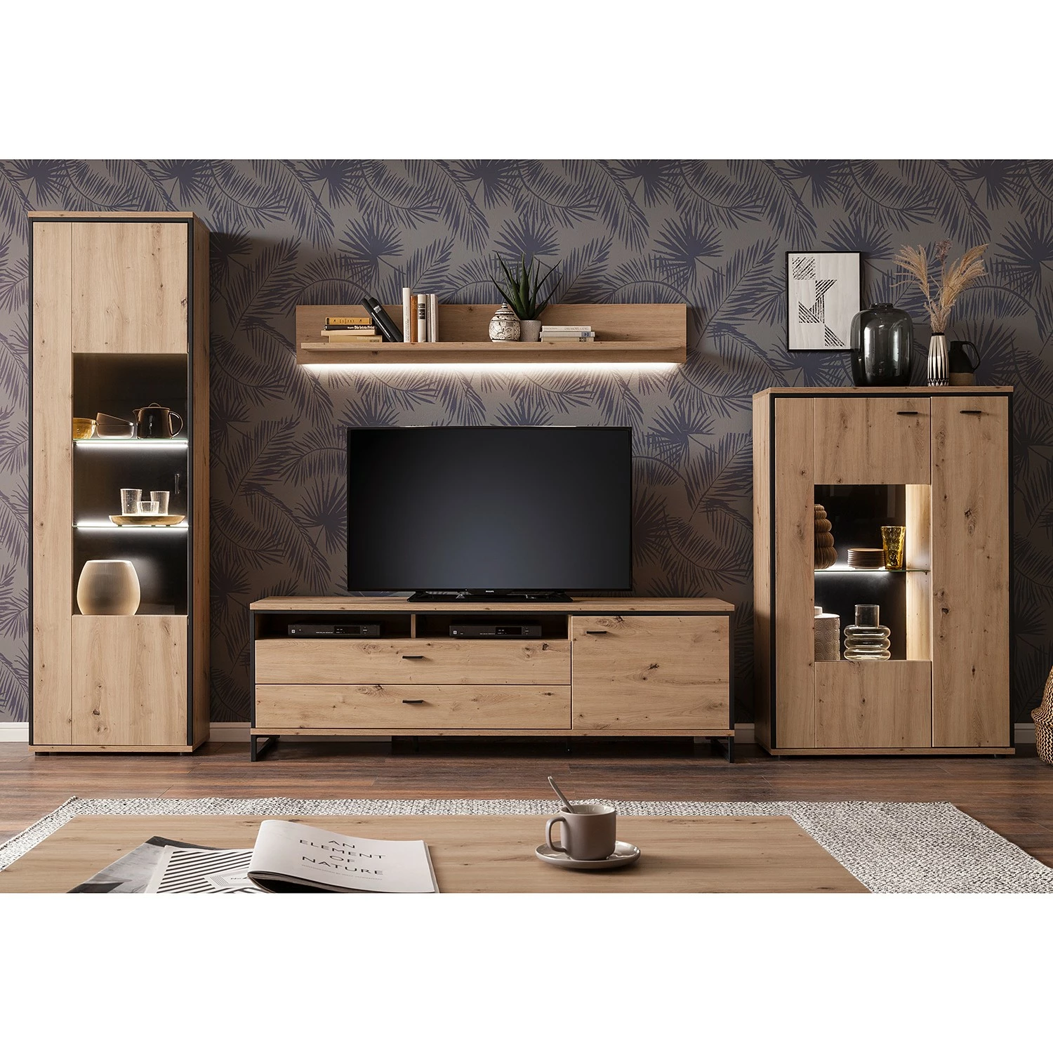 Loftscape Ensemble meubles TV Buena III (4 élém.) - Imitation planches de chêne / Anthracite 3 Loftscape Ensemble meubles TV Buena III (4 élém.) - Imitation planches de chêne / Anthracite