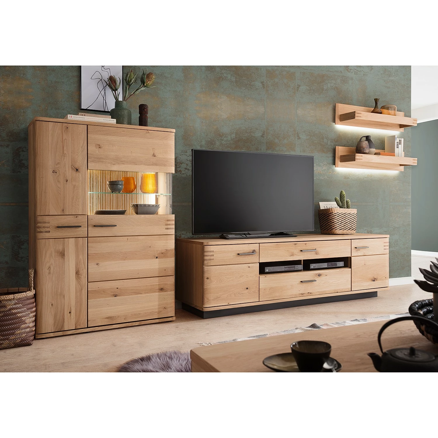 Loftscape Ensemble meubles TV Salvo III (4 élém.) - Partiellement en chêne massif - Planches de chêne Bianco / Gris 4 Loftscape Ensemble meubles TV Salvo III (4 élém.) - Partiellement en chêne massif - Planches de chêne Bianco / Gris – Image 2