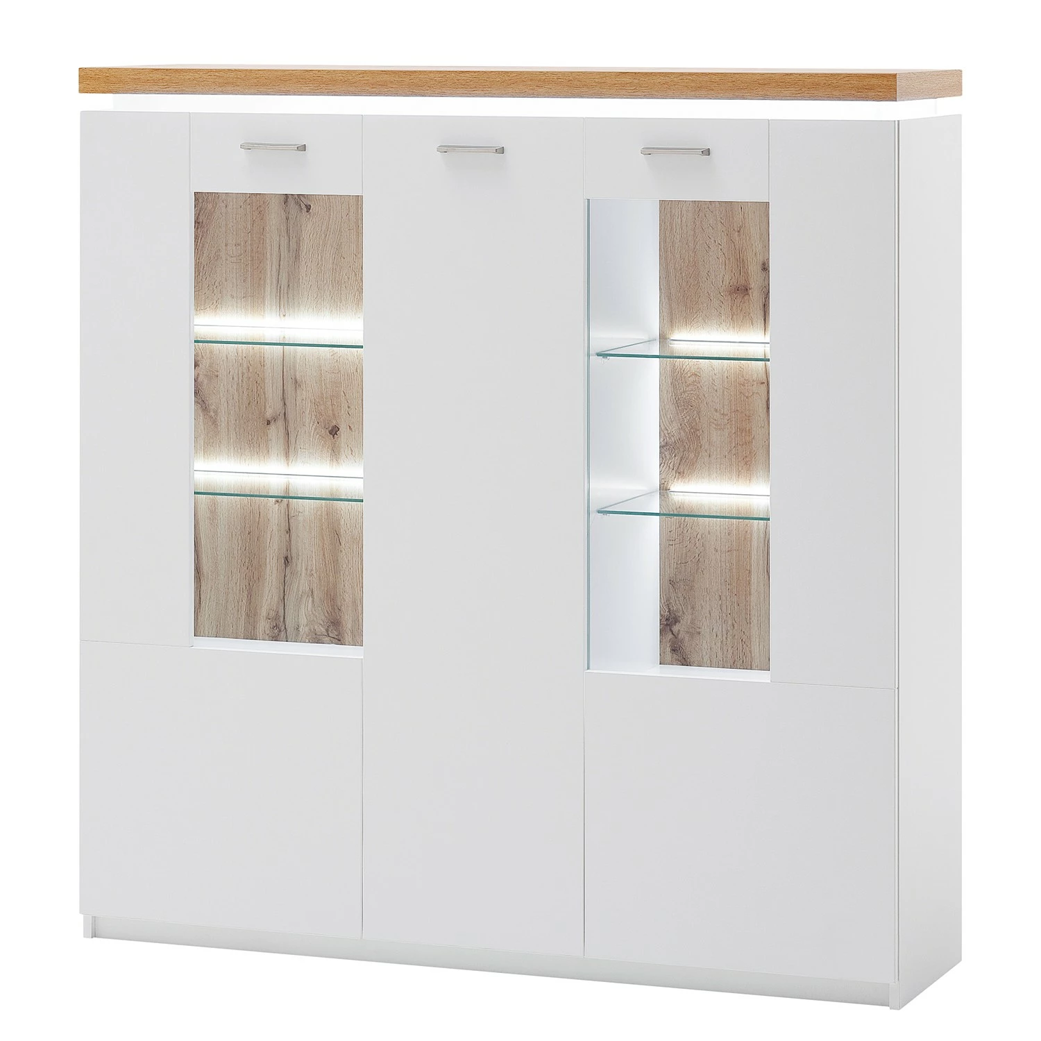 Loftscape Buffet haut Mundai - Avec éclairage - Blanc / Imitation chêne de Wotan 3 Loftscape Buffet haut Mundai - Avec éclairage - Blanc / Imitation chêne de Wotan