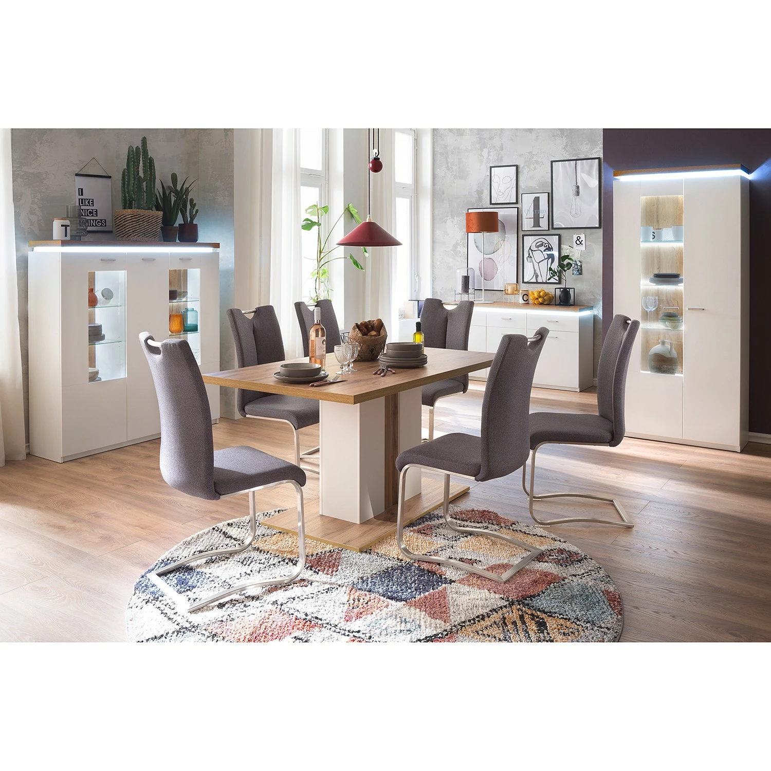 Loftscape Buffet haut Mundai - Avec éclairage - Blanc / Imitation chêne de Wotan 4 Loftscape Buffet haut Mundai - Avec éclairage - Blanc / Imitation chêne de Wotan – Image 2