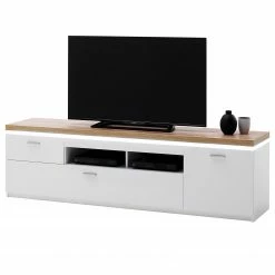 Loftscape Meuble TV Mundai - Avec éclairage  - Blanc / Imitation chêne de Wotan - Largeur : 196 cm