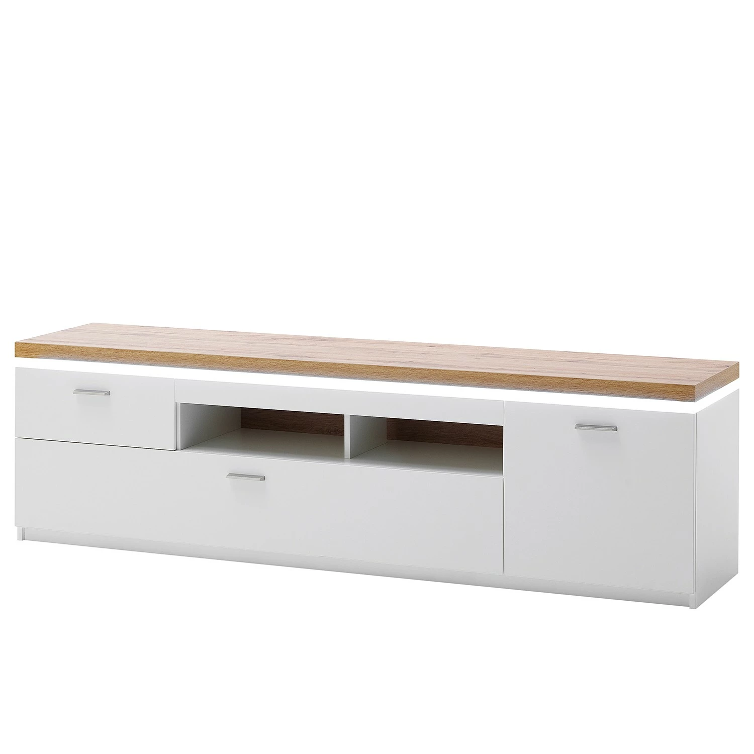 Loftscape Meuble TV Mundai - Avec éclairage - Blanc / Imitation chêne de Wotan - Largeur : 196 cm 6 Loftscape Meuble TV Mundai - Avec éclairage - Blanc / Imitation chêne de Wotan - Largeur : 196 cm – Image 4