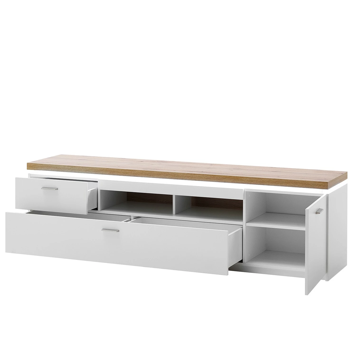 Loftscape Meuble TV Mundai - Avec éclairage - Blanc / Imitation chêne de Wotan - Largeur : 196 cm 7 Loftscape Meuble TV Mundai - Avec éclairage - Blanc / Imitation chêne de Wotan - Largeur : 196 cm – Image 5