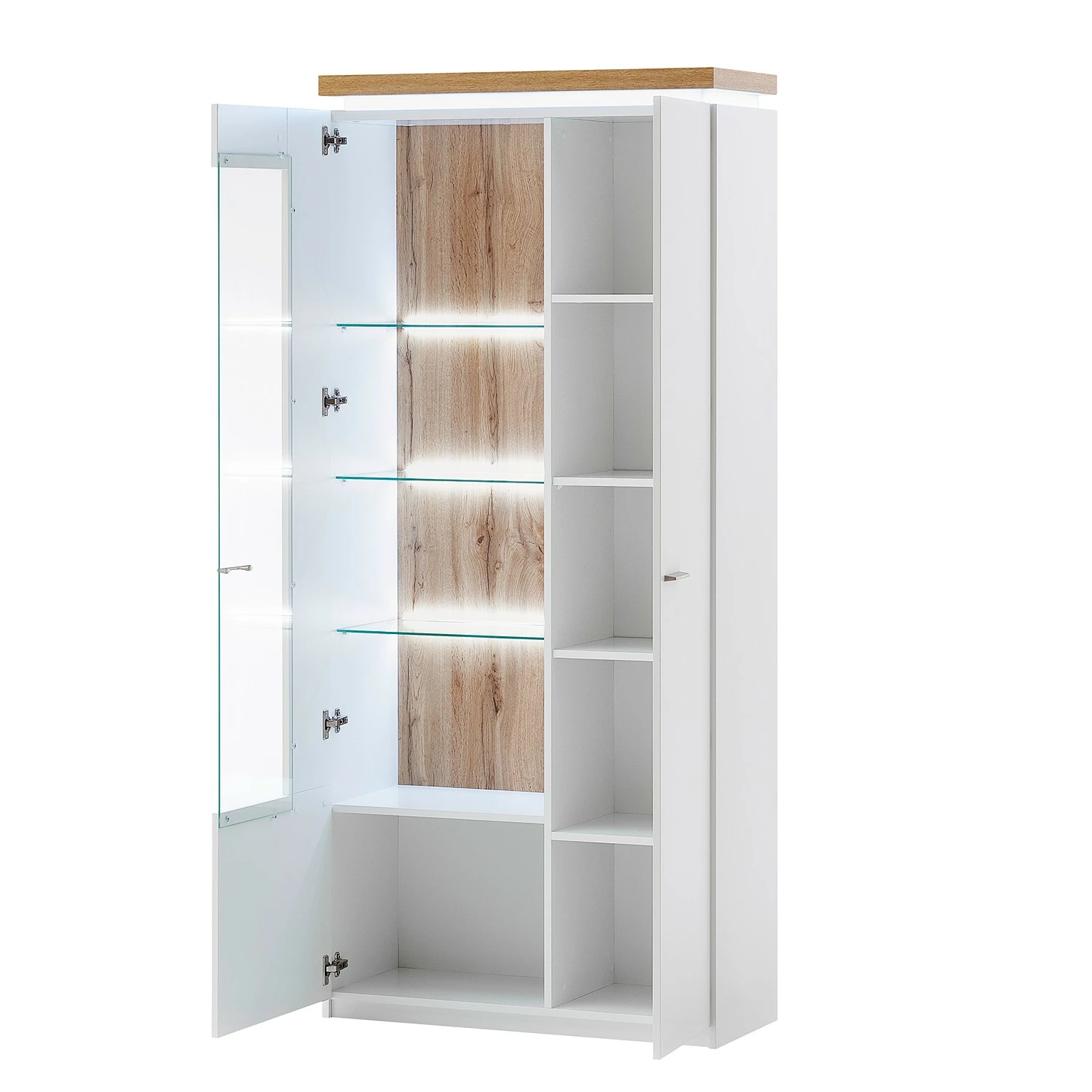 Loftscape Vitrine Mundai II - Avec éclairage - Blanc / Imitation chêne de Wotan 6 Loftscape Vitrine Mundai II - Avec éclairage - Blanc / Imitation chêne de Wotan – Image 4