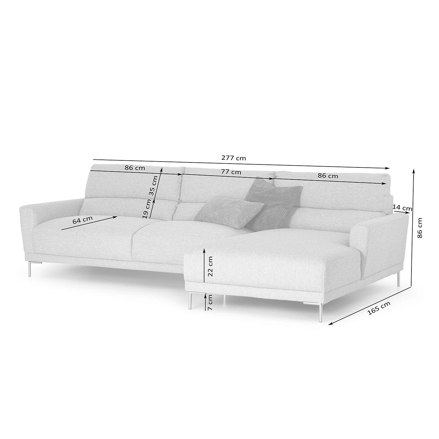 Fredriks Canapé d’angle Burney - Tissu - Gris clair - Méridienne courte à droite (vue de face) 9 Fredriks Canapé d’angle Burney - Tissu - Gris clair - Méridienne courte à droite (vue de face) – Image 7