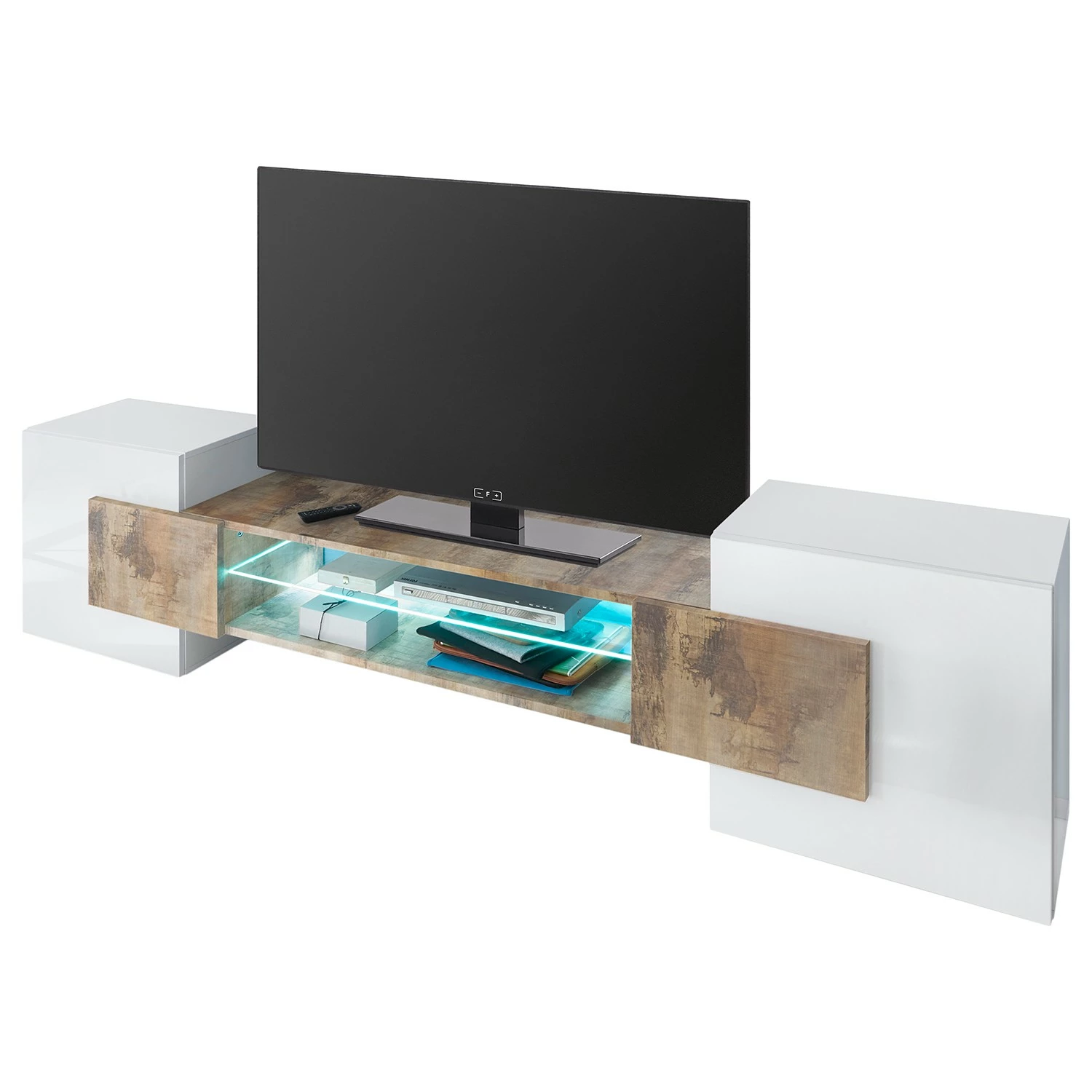 LC Spa Meuble TV Incastro - Blanc brillant / Mat beige clair 3 LC Spa Meuble TV Incastro - Blanc brillant / Mat beige clair