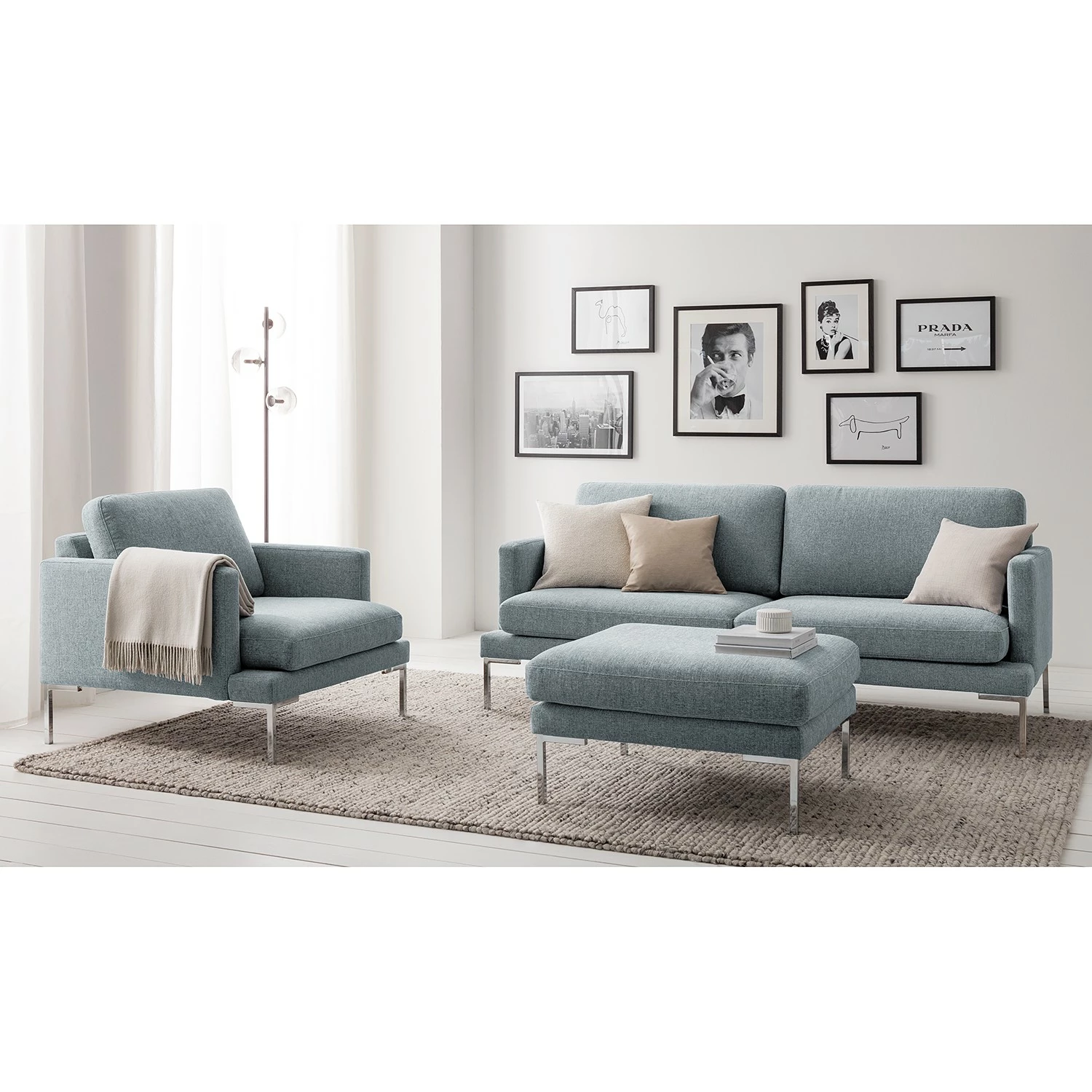 Fredriks Canapé Bellaire(2-3 places) - Tissu mélangé - Bleu pastel - Argenté 4 Fredriks Canapé Bellaire(2-3 places) - Tissu mélangé - Bleu pastel - Argenté – Image 2