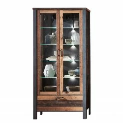 Red Living Vitrine Blackpool I - Avec éclairage - Imitation bois recyclé / Gris