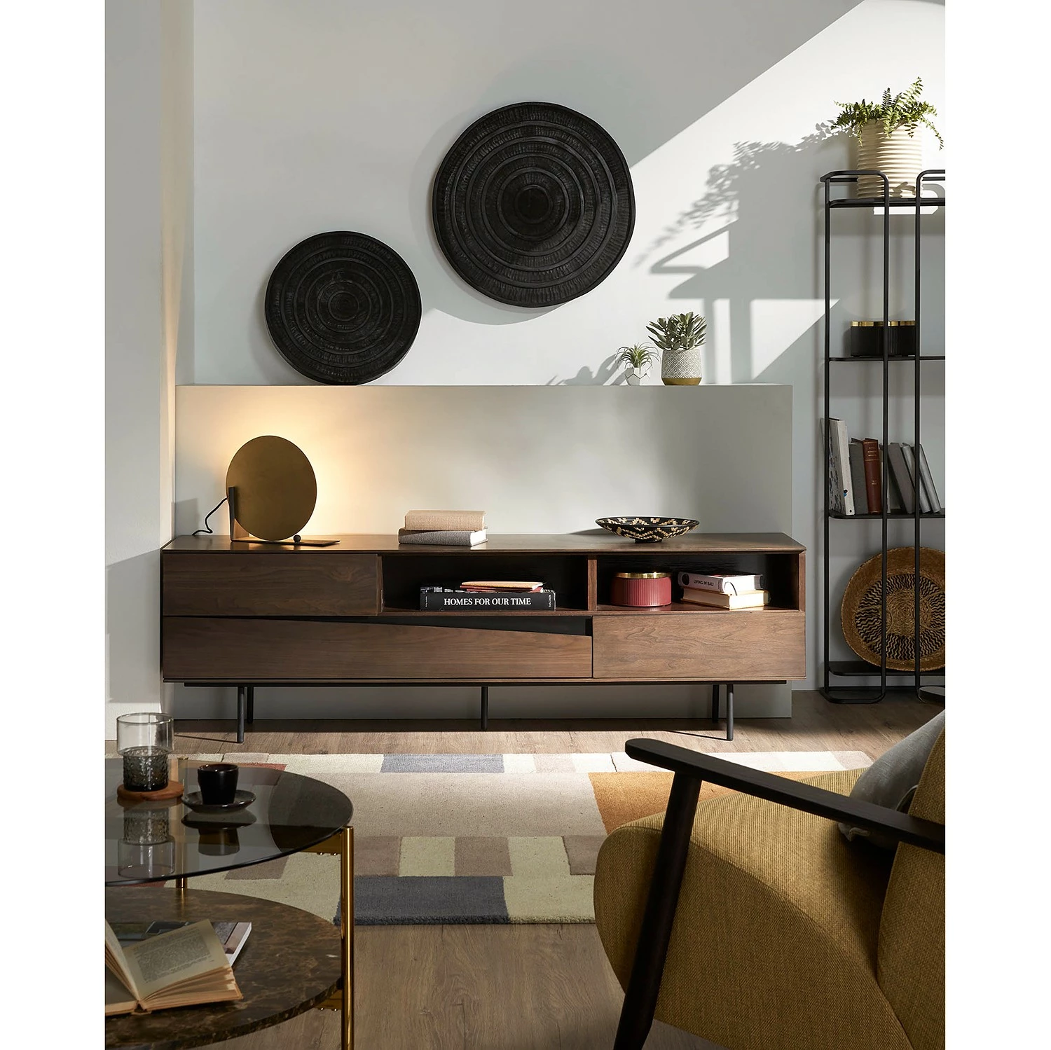 Red Living Meuble TV Kluuvi - Placage en bois véritable - Noyer / Noir 4 Red Living Meuble TV Kluuvi - Placage en bois véritable - Noyer / Noir – Image 2