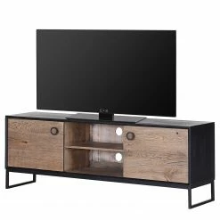 Red Living Meuble TV Bayamon - Chêne et acacia massif / Métal - Chêne / Noir