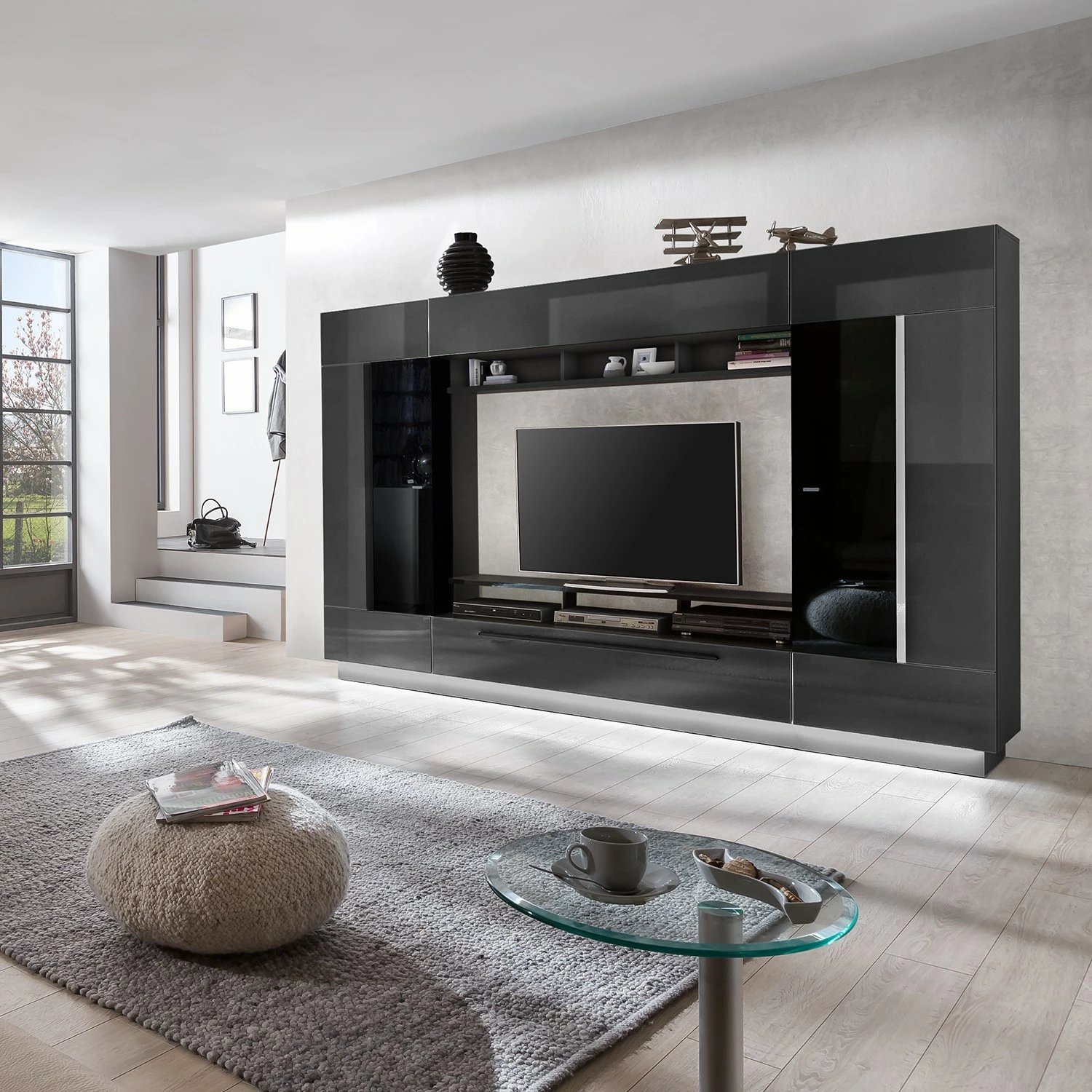 Fredriks Ensemble meubles TV Bylas (4 éléments) - Gris brillant 4 Fredriks Ensemble meubles TV Bylas (4 éléments) - Gris brillant – Image 2