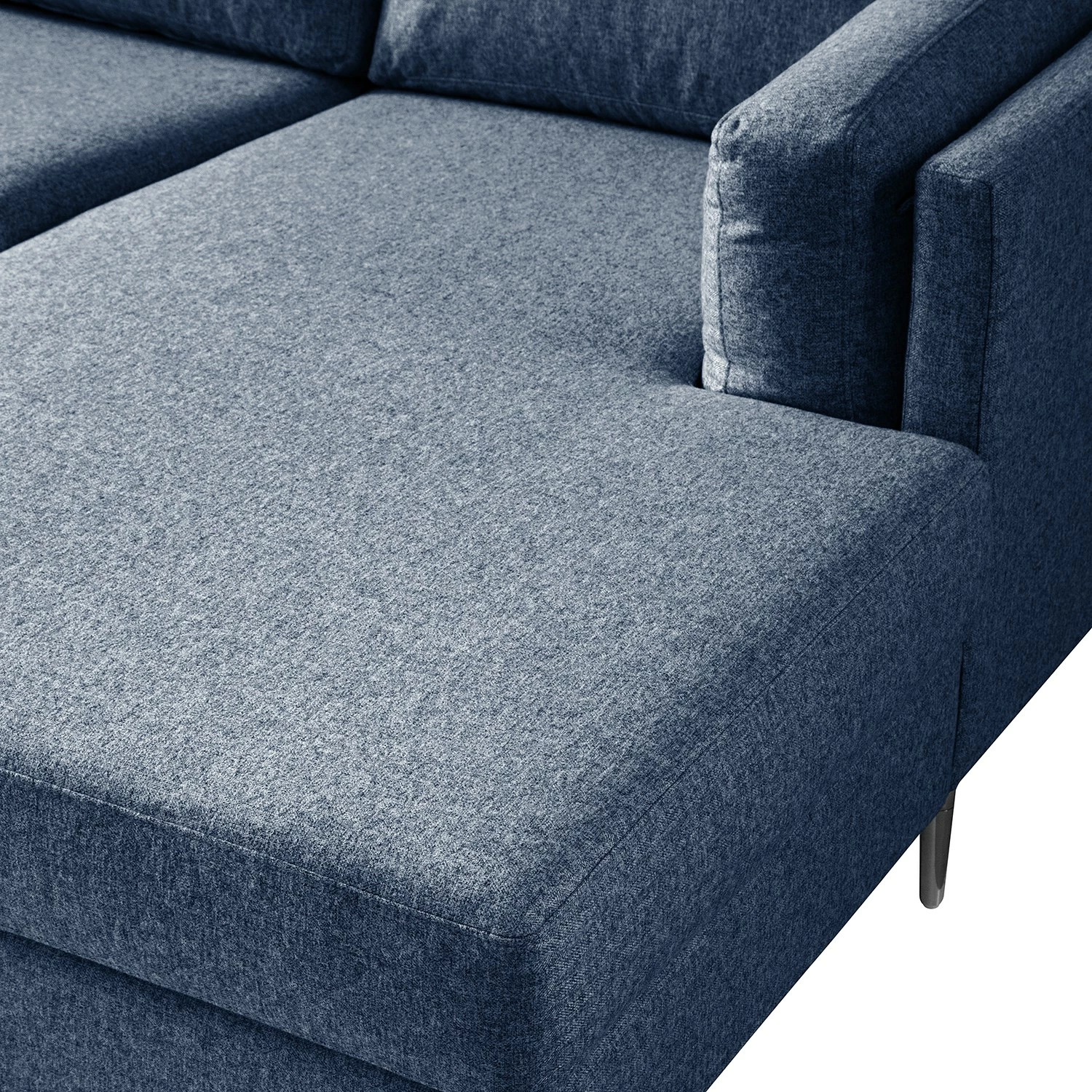 Studio Copenhagen Canapé panoramique COSO Classic+ - Tissu Inze: Bleu - Méridienne courte à droite / longue à gauche (vue de face) - Coffre de lit - Chrome brillant 25 Studio Copenhagen Canapé panoramique COSO Classic+ - Tissu Inze: Bleu - Méridienne courte à droite / longue à gauche (vue de face) - Coffre de lit - Chrome brillant – Image 23