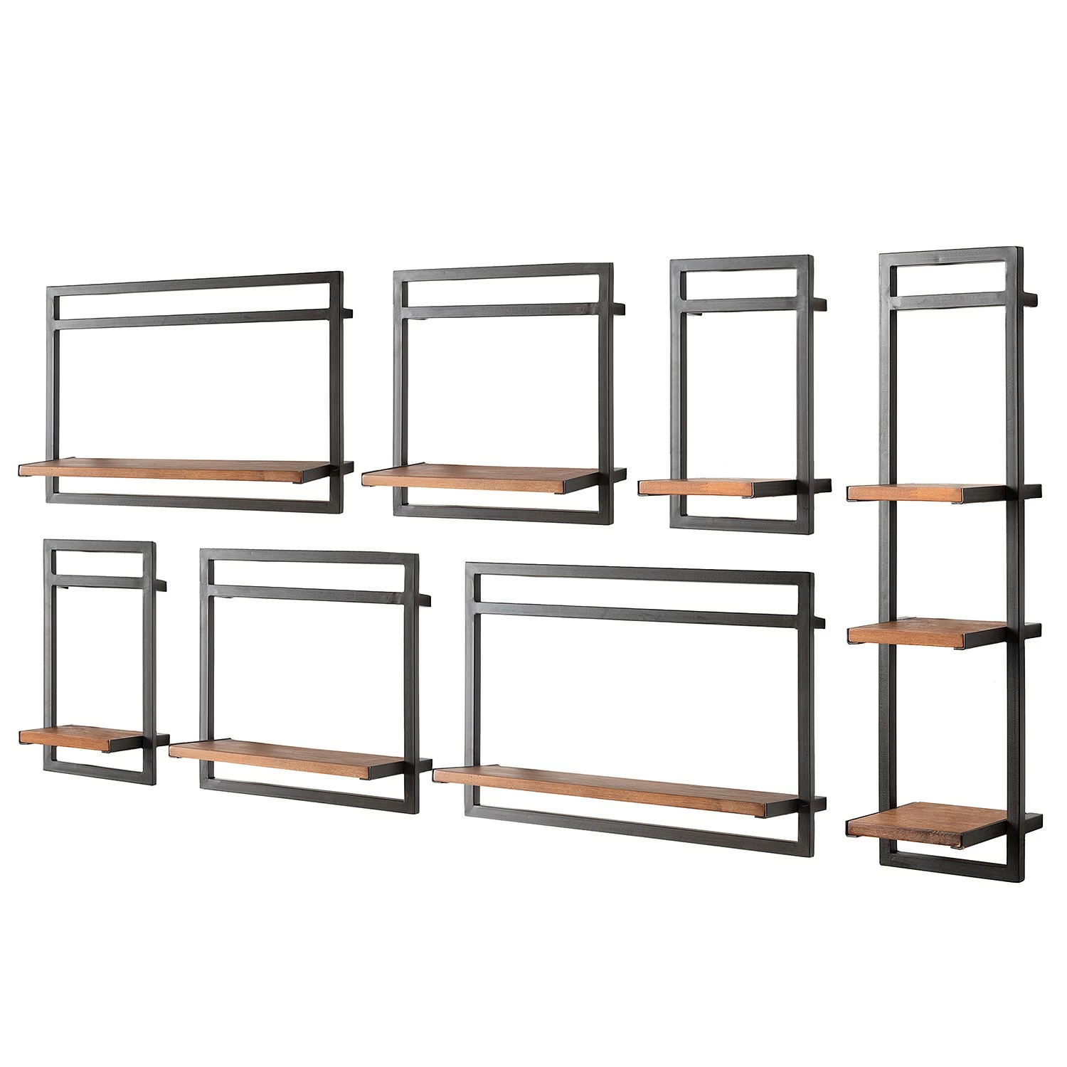 Ars manufacti Étagères murales Manchester V (7 élém.) - Acacia massif / Métal - Acacia / Anthracite 3 Ars manufacti Étagères murales Manchester V (7 élém.) - Acacia massif / Métal - Acacia / Anthracite
