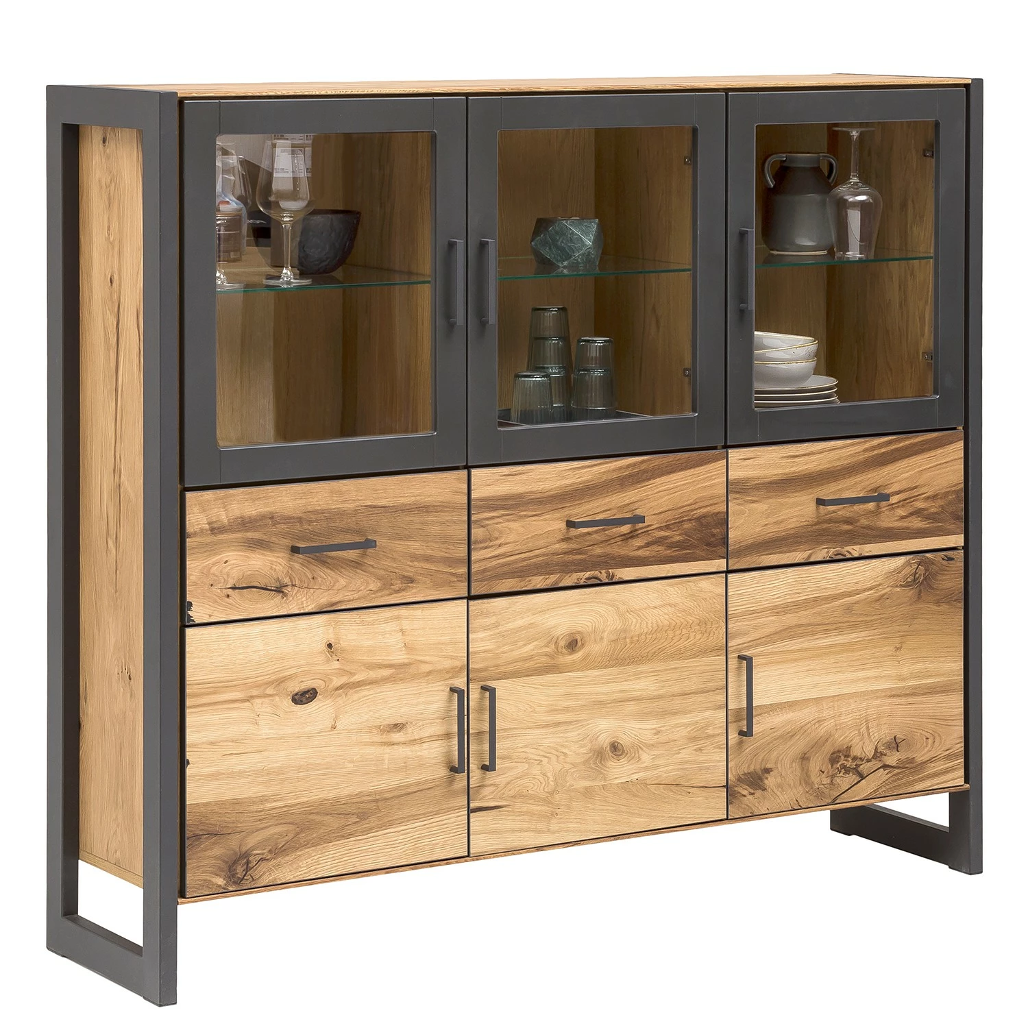 Naturoo Buffet haut Ironwood IV - Placage en bois véritable / Métal - Chêne vieilli / Gris 3 Naturoo Buffet haut Ironwood IV - Placage en bois véritable / Métal - Chêne vieilli / Gris