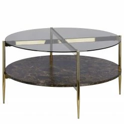 Jack & Alice Table basse Lymm - Verre / Métal - Gris / Doré