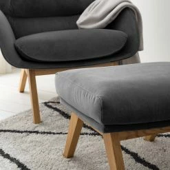 Studio Copenhagen Repose-pieds Marols - Velours Shyla: Gris - Chêne clair -loftscape Boutique 1000217126 210122 15291000015 DETAILS P000000001000217126