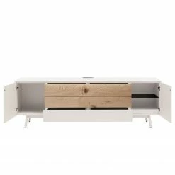GWINNER Meuble TV Misano - Placage en bois véritable - Gris Sahara / Planches de chêne - Blanc / Chêne sauvage - Sans éclairage -loftscape Boutique 1000218306 200828 11260000006 DETAILS P000000001000218306