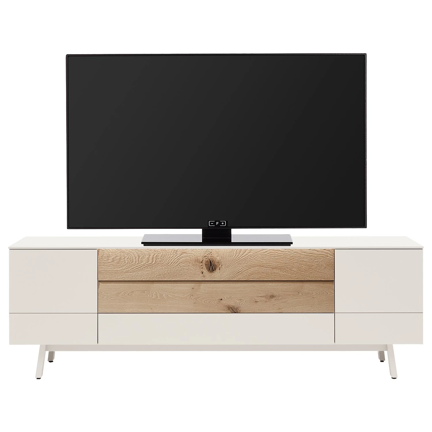 GWINNER Ensemble meubles TV Misano III (2 élém.) - Placage en bois véritable / Verre - Planches de chêne / Gris - Blanc / Chêne sauvage - Sans éclairage 5 GWINNER Ensemble meubles TV Misano III (2 élém.) - Placage en bois véritable / Verre - Planches de chêne / Gris - Blanc / Chêne sauvage - Sans éclairage – Image 3
