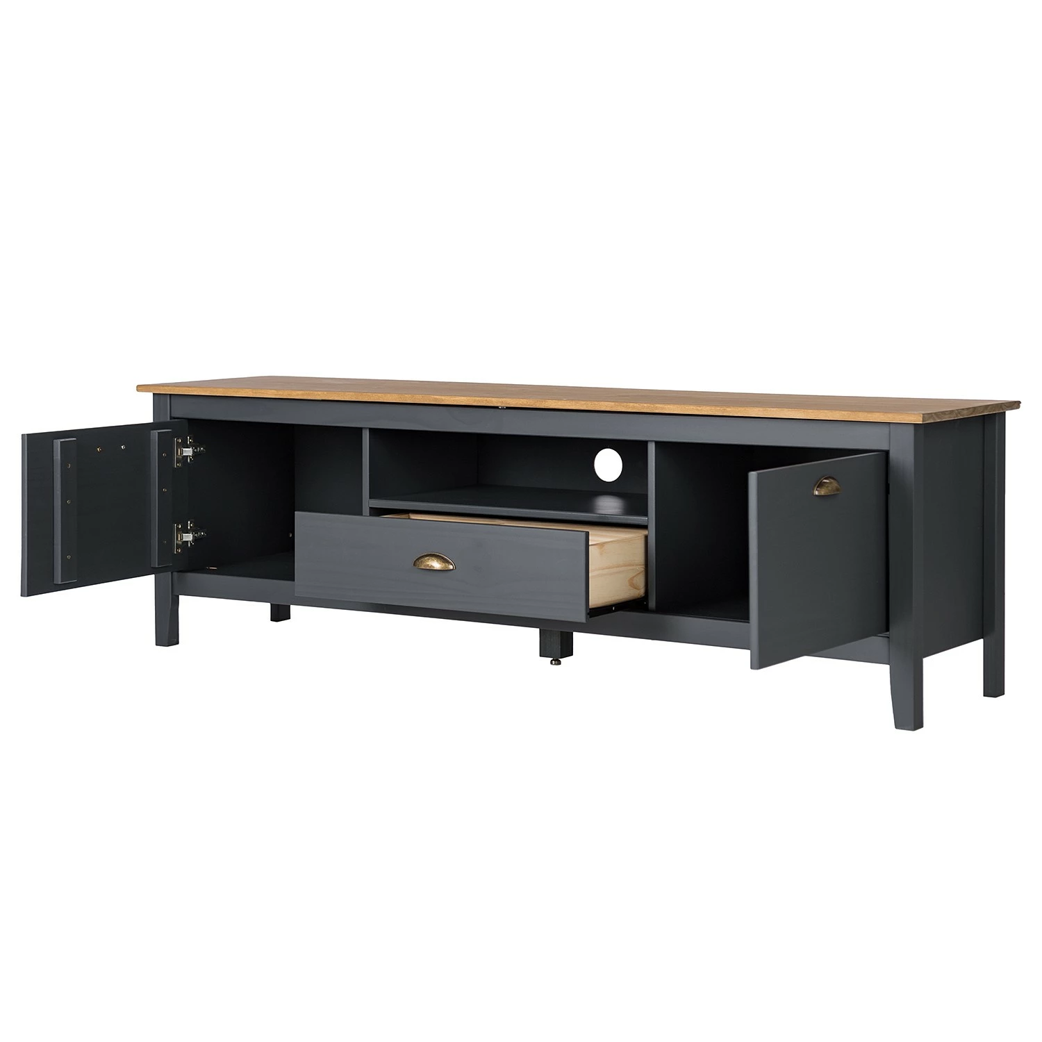 Maison Belfort Meuble TV Rivery II - Pin massif - Anthracite 4 Maison Belfort Meuble TV Rivery II - Pin massif - Anthracite – Image 2