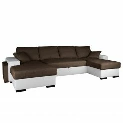 Fredriks Canapé panoramique Bardwell - Similicuir, tissu - Marron / Blanc