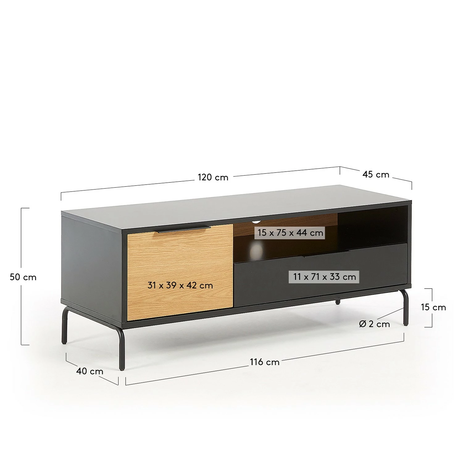 Norrwood Meuble TV Ceduna I - Noir mat / Chêne 8 Norrwood Meuble TV Ceduna I - Noir mat / Chêne – Image 6