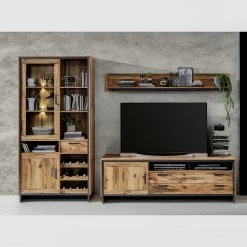 Ridgevalley Ensemble meubles TV Priay II (3 élém.) - Avec éclairage - Imitation mélèze / Graphite