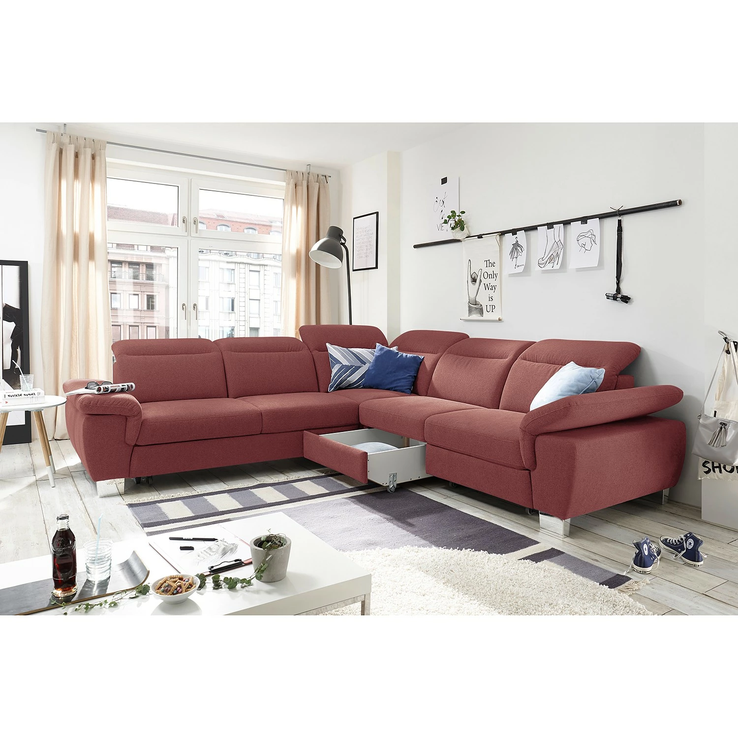 Fredriks Canapé d’angle Mayhill - Tissu - Tissu Roge: Rose vieilli - Fonction lit à gauche (vue de face) 7 Fredriks Canapé d’angle Mayhill - Tissu - Tissu Roge: Rose vieilli - Fonction lit à gauche (vue de face) – Image 5